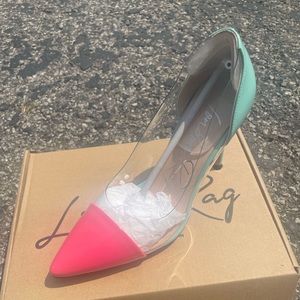 Size 8 London Rag clear/pink/teal heel